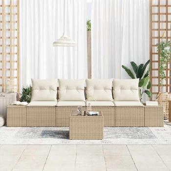 5-teiliges Garten Sofa Set mit Kissen Beige Poly Rattan