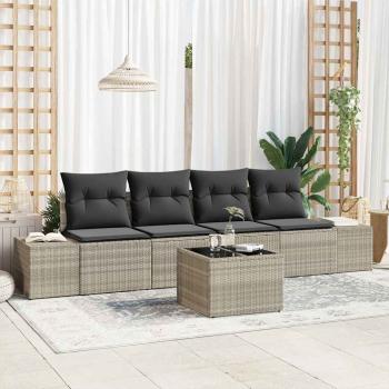 ARDEBO.de - 5-teiliges Garten Sofa Set mit Polstern Hellgrau Poly Rattan