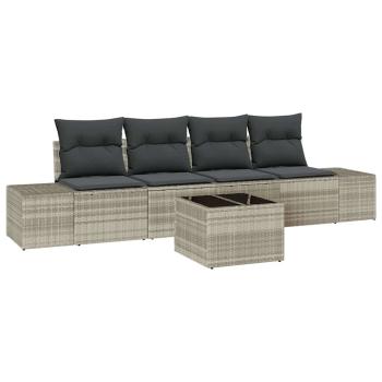 5-teiliges Garten Sofa Set mit Polstern Hellgrau Poly Rattan