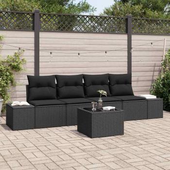 ARDEBO.de - 5-teiliges Garten Sofa Set mit Kissen Schwarz Poly Rattan