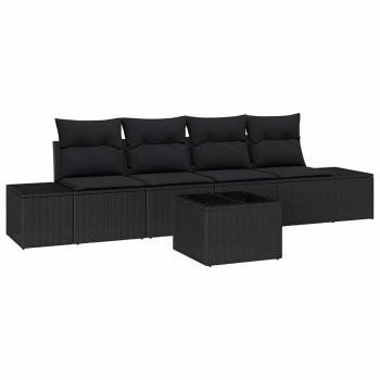 5-teiliges Garten Sofa Set mit Kissen Schwarz Poly Rattan
