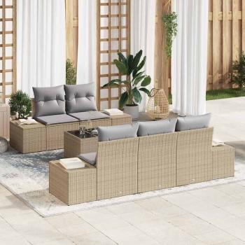 ARDEBO.de - 6-teiliges Garten-Sofa-Set mit Kissen Beige Poly-Rattan
