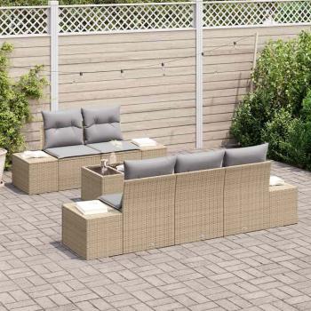 6-teiliges Garten-Sofa-Set mit Kissen Beige Poly-Rattan