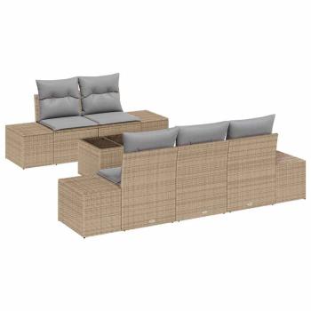 6-teiliges Garten-Sofa-Set mit Kissen Beige Poly-Rattan