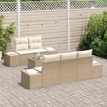 6-teiliges Garten-Sofa-Set mit Kissen Beige Poly-Rattan