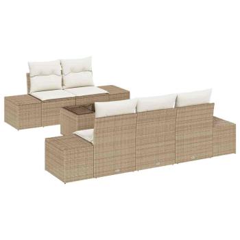 6-teiliges Garten-Sofa-Set mit Kissen Beige Poly-Rattan