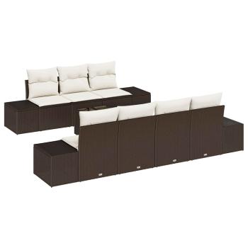 8-teiliges Garten Sofa Set mit Kissen Braun Poly-Rattan