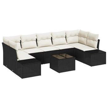 8-teiliges Garten Sofa Set mit Kissen Schwarz Poly Rattan