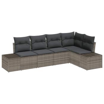 5-teiliges Garten-Sofa-Set mit Kissen in Grau Poly Rattan