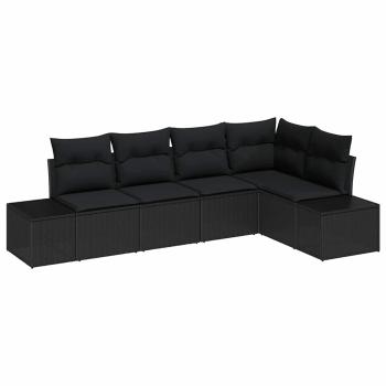 5-teiliges Garten Sofa Set mit Kissen Schwarz Poly Rattan