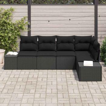 5-teiliges Garten Sofa Set mit Kissen Schwarz Poly Rattan