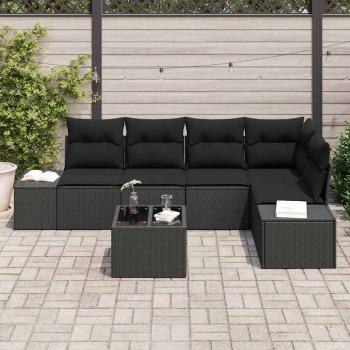 6-teiliges Garten Sofa Set mit Kissen Beige Poly Rattan