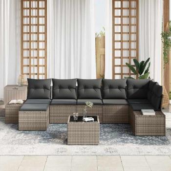 7-teiliges Garten Sofa Set mit Kissen Schwarz Poly-Rattan