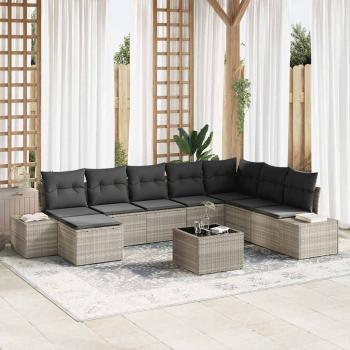 ARDEBO.de - 9-teiliges Gartensofa-Set mit Kissen Grau Poly Rattan