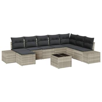 9-teiliges Gartensofa-Set mit Kissen Grau Poly Rattan