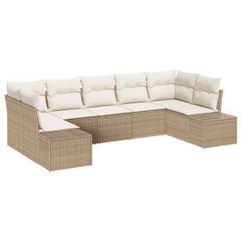 7-teiliges Garten Sofa Set mit Kissen Beige Poly Rattan