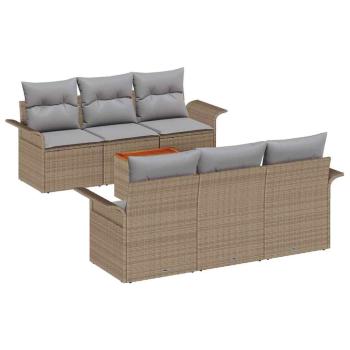 7-teiliges Garten-Sofa-Set mit Kissen Beige Poly Rattan Acacia
