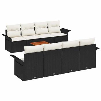 9-teiliges Garten-Sofa-Set mit Kissen Schwarz Poly Rattan Akazie