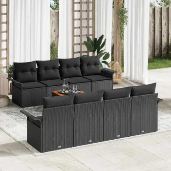 ARDEBO.de - 9-teiliges Garten-Sofa-Set mit Kissen Schwarz Poly-Rattan Akazie