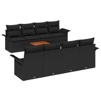 9-teiliges Garten-Sofa-Set mit Kissen Schwarz Poly-Rattan Akazie