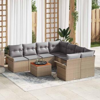 ARDEBO.de - 9-teiliges Garten-Sofa-Set mit Kissen Beige Poly-Rattan Akazie