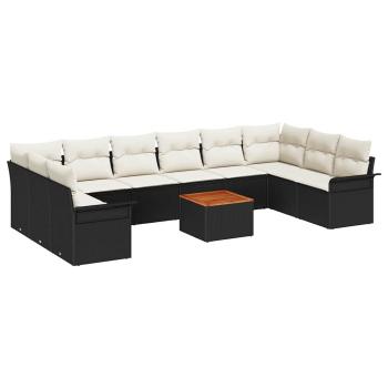 11-teiliges Gartensofa-Set mit Kissen in Schwarz und Creme