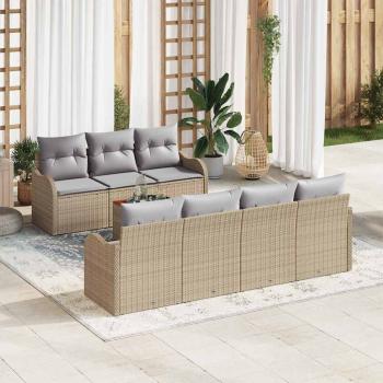 ARDEBO.de - 8-teiliges Garten Sofa Set mit Kissen Beige Poly Rattan Akazie, 2-Sitzer Garten Sofa mit Kissen Beige Poly Rattan