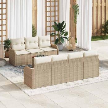 ARDEBO.de - 8-teiliges Garten Sofa Set mit Kissen Beige Poly Rattan Akazie, 2-Sitzer Garten Sofa mit Kissen Beige Poly Rattan