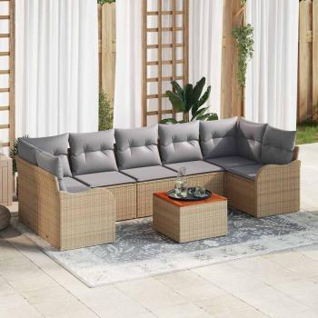 ARDEBO.de - 8-teiliges Garten Sofa Set mit Kissen Beige Poly Rattan Akazie, 2-sitziges Garten Sofa mit Kissen Beige Poly Rattan