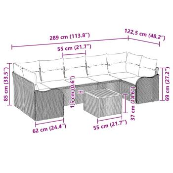8-teiliges Garten Sofa Set mit Kissen Beige Poly Rattan Akazie, 2-sitziges Garten Sofa mit Kissen Beige Poly Rattan