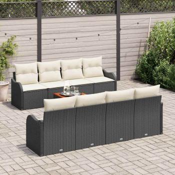 9-teiliges Garten Sofa Set mit Kissen Schwarz Poly Rattan Akazie, 2-Sitzer Garten Sofa mit Kissen Schwarz Poly Rattan