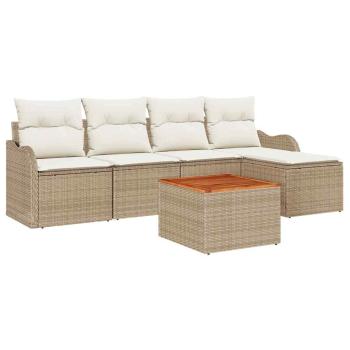 6-teiliges Garten Sofa Set mit Kissen Beige Poly Rattan Akazie, 2-Sitzer Garten Sofa mit Kissen Beige Poly Rattan