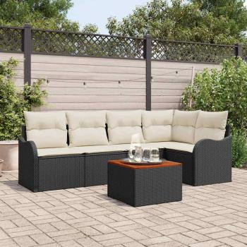 ARDEBO.de - 6-teiliges Garten-Sofa-Set mit Kissen Schwarz Poly Rattan Akazie, 2-Sitzer Garten-Sofa mit Kissen Schwarz Poly Rattan