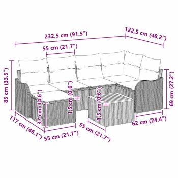 7-teiliges Garten Sofa Set mit Kissen Schwarz Poly Rattan Akazie, 2-Sitzer Garten Sofa mit Kissen Schwarz Poly Rattan