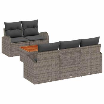 6-teiliges Garten Sofa Set mit Kissen Grau Poly Rattan Akazie