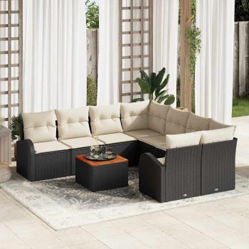 ARDEBO.de - 9-teiliges Garten Sofa Set mit Kissen Schwarz Poly Rattan Akazie
