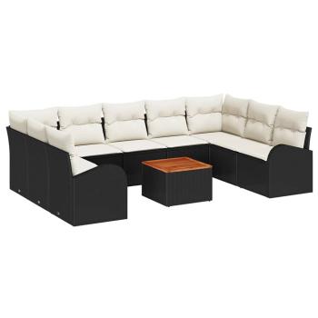 10-teiliges Garten-Sofaset mit Kissen Schwarz Poly-Rattan Akazie