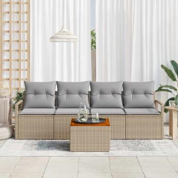 Gartensofa-set mit Kissen 5 pcs Beige Poly-Rattan