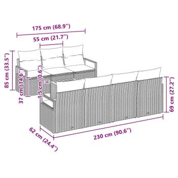8-teiliges Garten-Sofa-Set mit Kissen in Schwarz aus Poly-Rattan und Akazie, 2-Sitzer Garten-Sofa mit Kissen in Schwarz aus Poly-Rattan