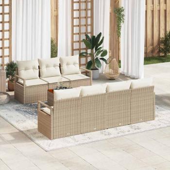 ARDEBO.de - 8-teiliges Garten Sofa Set mit Kissen Beige Poly Rattan Akazie, 2-Sitzer Garten Sofa mit Kissen Beige Poly Rattan