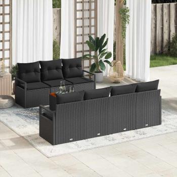 ARDEBO.de - 8-teiliges Garten-Sofa-Set mit Kissen Schwarz Poly Rattan Akazie, 2-Sitzer Garten-Sofa mit Kissen Schwarz Poly Rattan