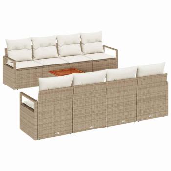 ARDEBO.de - 9-teilige Garten-Sofa-Set mit Kissen Beige Poly Rattan Akazie, 2-Sitzer Garten-Sofa mit Kissen Beige Poly Rattan