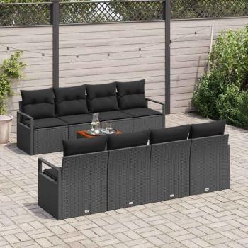 9-teilige Garten Sofa Set mit Kissen Schwarz Poly Rattan Akazie, 2-Sitzer Garten Sofa mit Kissen Schwarz Poly Rattan