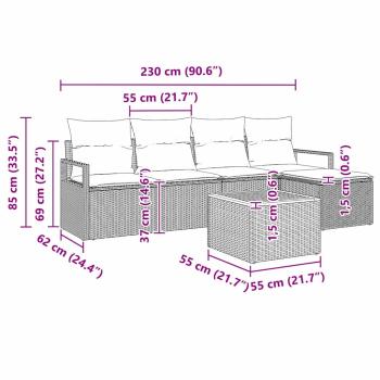 6-teiliges Garten Sofa Set mit Kissen Beiges Poly Rattan Akazie, 2-Sitzer Garten Sofa mit Kissen Beiges Poly Rattan