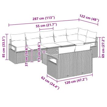 9-Teiliges Garten Sofa Set mit Kissen Schwarz Poly Rattan Akazie, 2-Sitzer Garten Sofa mit Kissen Schwarz Poly Rattan