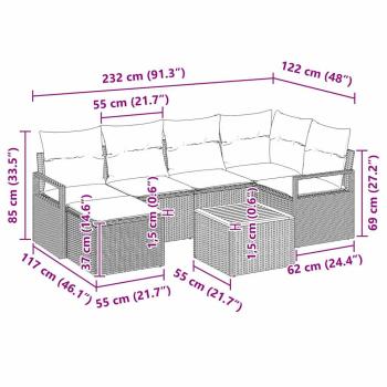 7-teiliges Garten Sofa Set mit Kissen Schwarz Poly Rattan Akazie, 2-Sitzer Garten Sofa mit Kissen Schwarz Poly Rattan