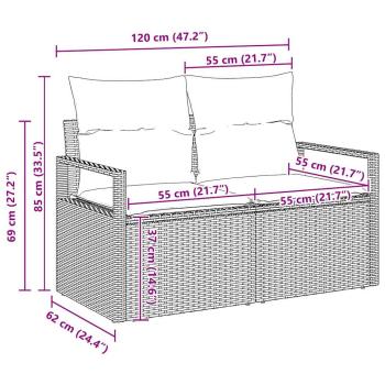 11-teiliges Garten Sofa Set mit Kissen Beige Poly Rattan Akazie, 2-Sitzer Garten Sofa mit Kissen Beige Poly Rattan