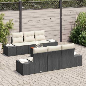 7-teiliges Garten Sofa Set mit Kissen Schwarz Poly Rattan Akazie
