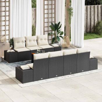ARDEBO.de - 8-teiliges Garten-Sofa-Set mit Kissen in Schwarz und Poly-Rattan-Akazie