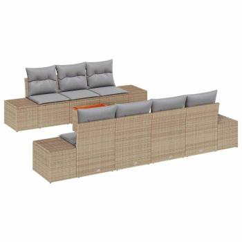 8-teiliges Garten Sofa Set mit Kissen Beige Poly Rattan Akazie